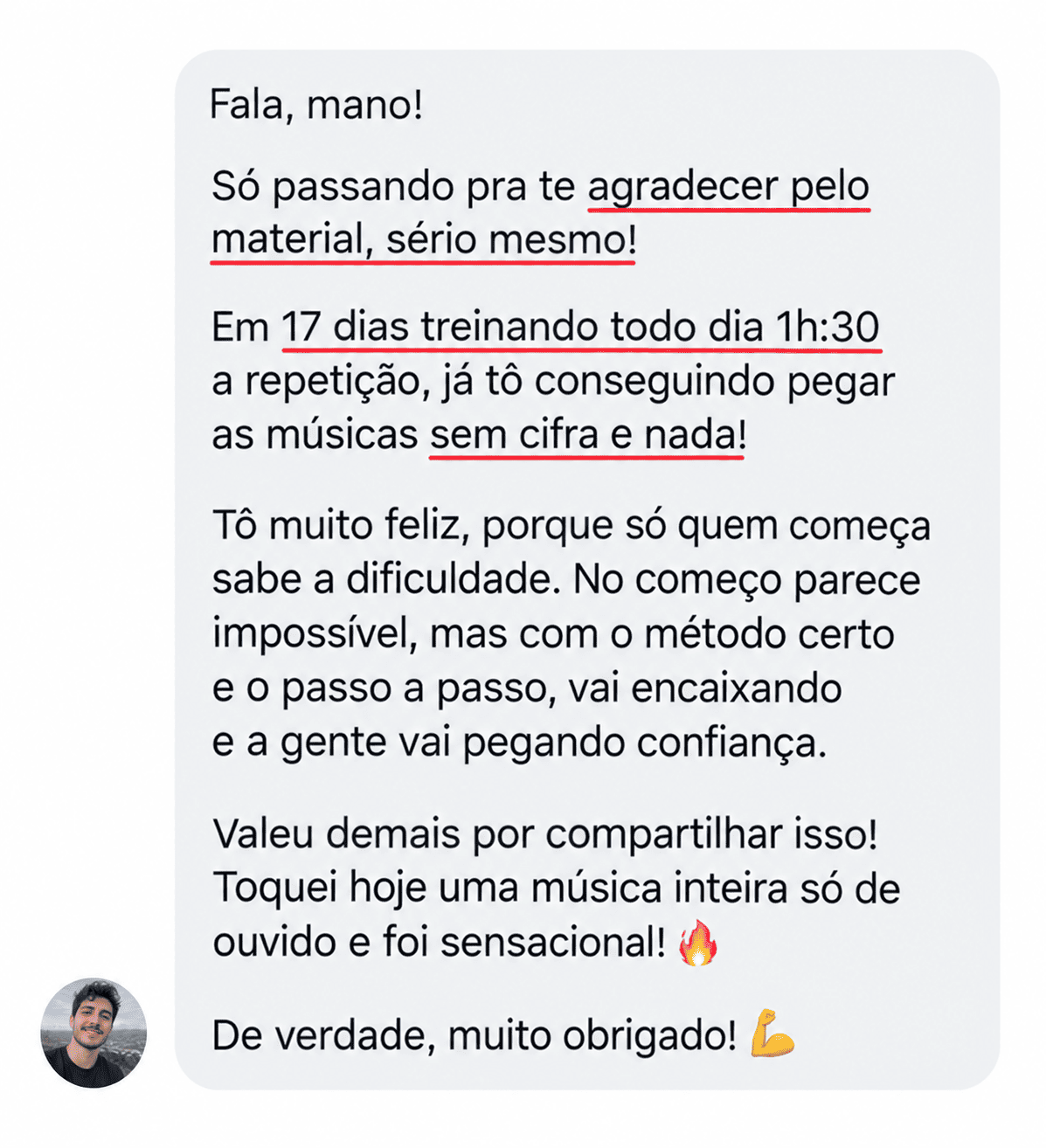 Depoimento de treino e conquista